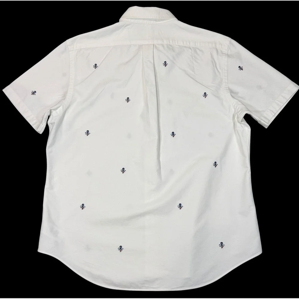 Polo Ralph Lauren Men's White Short Sleeve Skull and Bones Oxford Shirt Large